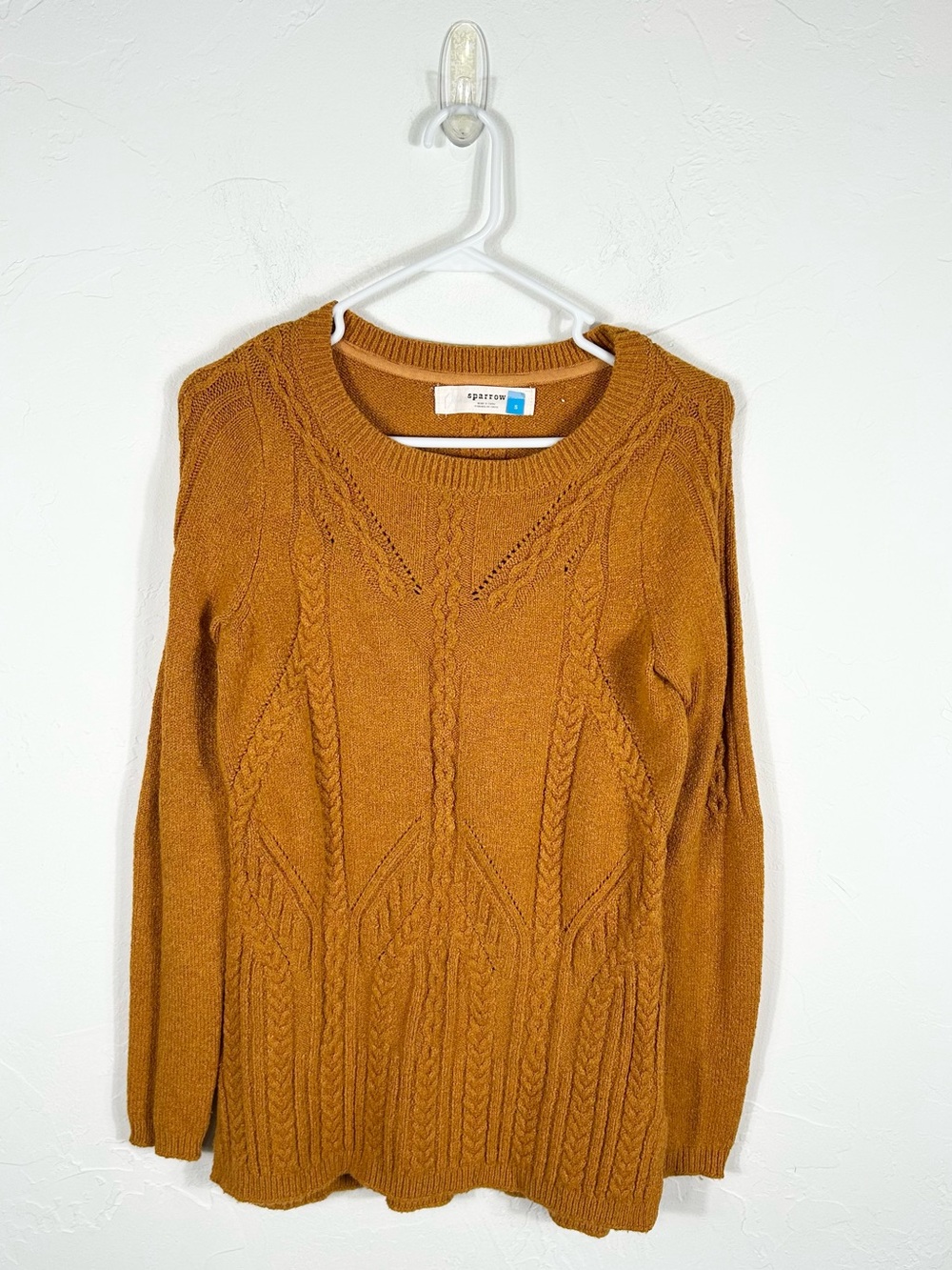 Anthropologie Sparrow Soft Cablerun Cable Knit Pullover Sweater Butternut S